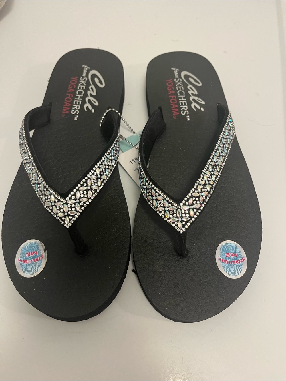 Skechers Black Jeweled Flip-Flop Sandals